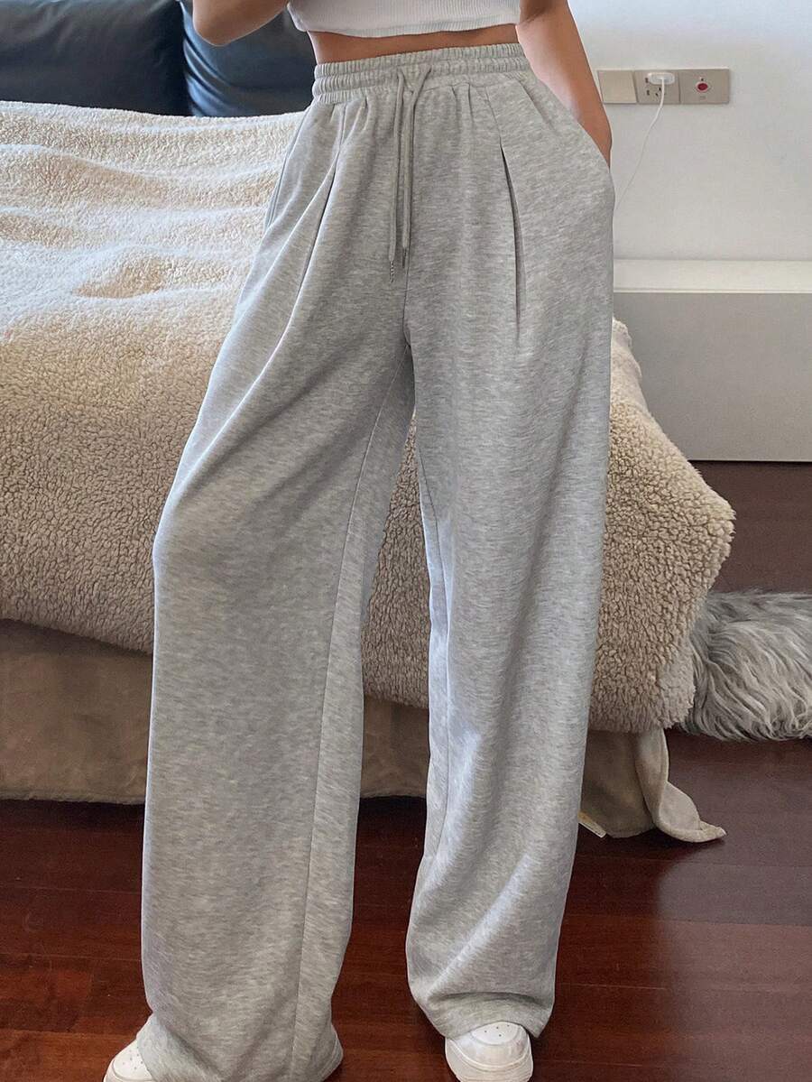 Dazy Tall 女式高腰/长款休闲束腰运动裤 - 淺灰色 - 查看 1