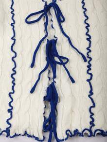 Franclia Plus Size Colorblock Trim Tie Front Flare Sleeve Cardigan, Autumn/Winter - Multicolor - View 3