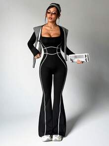 Dewbera Nuevo mono de entrenamiento de alta intensidad, conjunto de yoga, fitness y pilates de manga larga, body sexy de bloques de color con diseño que levanta el trasero y estrecha la cintura