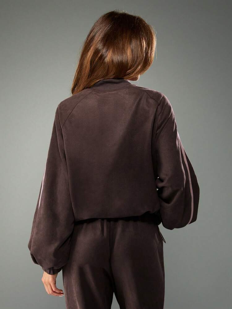MISSGUIDED Suede Bomber Jacket Long Sleeve Full Zip Front Pocket Fall Winter Outerwear