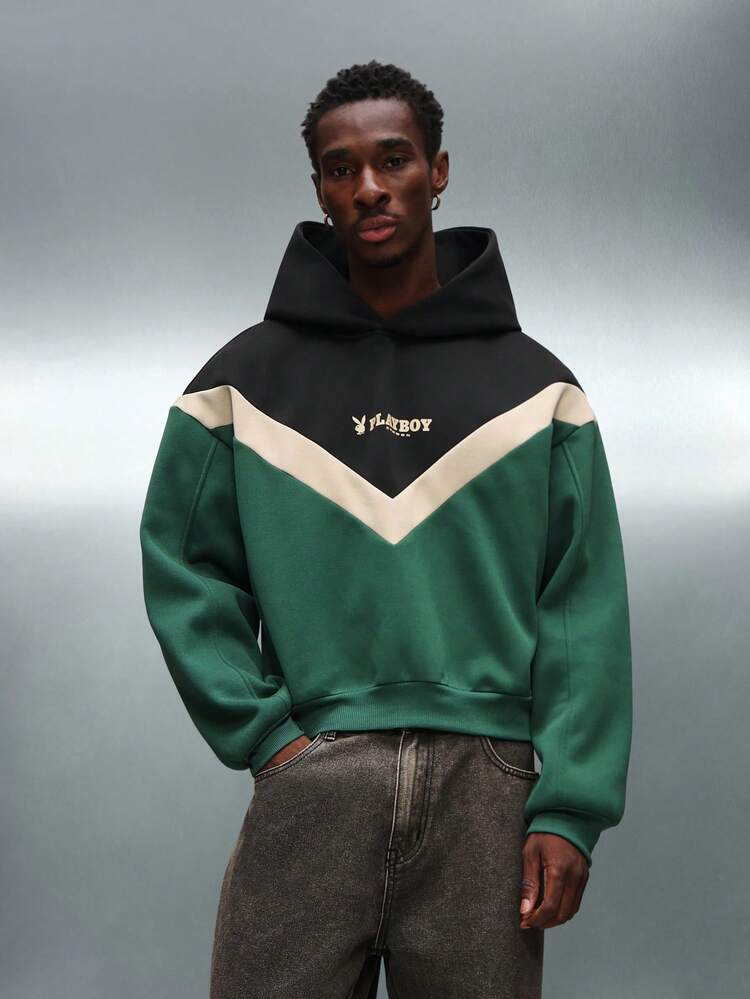 PLAYBOY X SUMWON Color Block Hoodie With Drawstring Hood