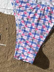 Swim Mod Women's Plaid & Ditsy Floral Swimwear Set, Vacation & Beach - Multicolor - View 5