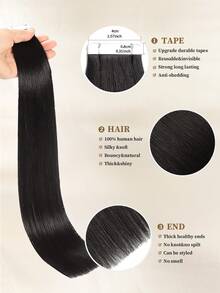 Tape In Hair Extensions 100% Human Hair #NC Natural Black Straight Style In 14-22 Inch Lengths Extensions Silky Seamless Invisible Top Quality Thick Ends Healthy Human Hair Extensions 50g/Pack For Thin Hair And Salon Use - Natural Black - View 2