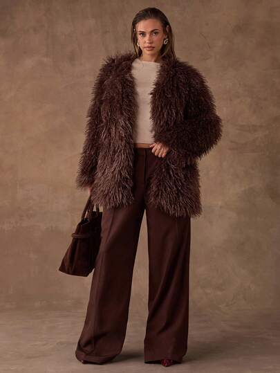 SHEIN BAE Modern enfärgad fuskpälsjacka för pendling, höst/vinter