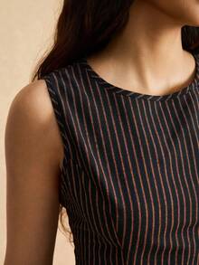 Easelle Conjunto de top sin mangas y pantalones de cuadros tejidos para mujer - Azul Marino - Ver 8