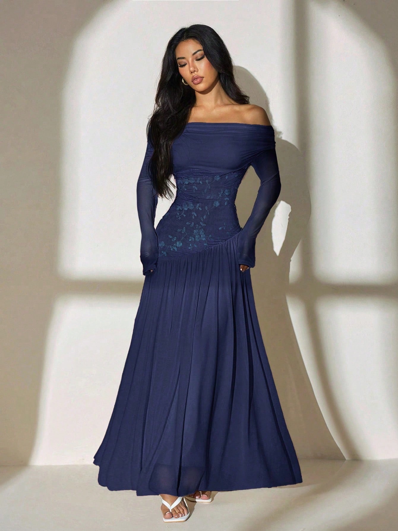 SHEIN PETITE فستان أنيق وأنيق بأكمام طويلة أحادية...