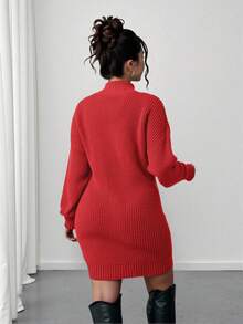 Elenzga Christmas Plus Size Solid Color Round Neck Drop Shoulder Long Sleeve Fitted Fashionable Knit Sweater Dress