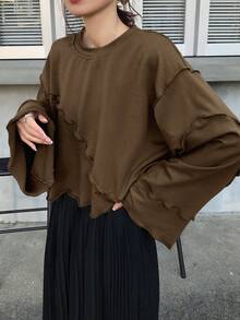 FRIFUL 女式宽松短款荷叶边运动衫，灰色，春季服装