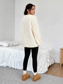 SHEIN EZwear 女式字母图案毛绒落肩长袖上衣和紧身裤家居服套装，秋冬 - 黑與白 - 查看 2