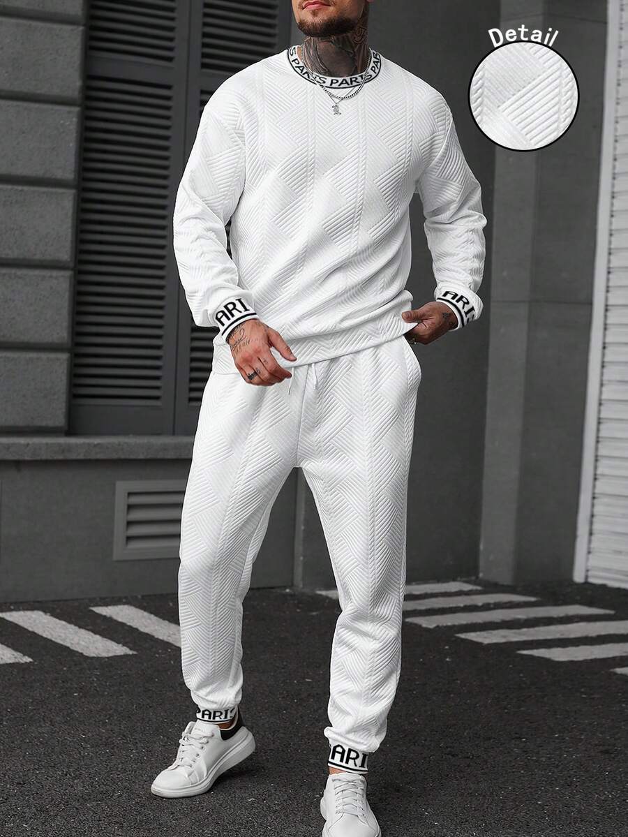 Manfinity CasualCool Men's Letter Print Long Sleeve Sweatshirt And Sweatpants Set, Fall Clothes - White - View 1