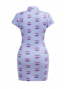 Y2Kool Vecteezy Pastel Purple Futuristic Oriental Dragon Print Patchwork Gold Button Contrast Color Y2K Cyber Punk Casual Chinese Style Mini Dress For Women Gyaru Graphic Dress Party Dress - Mauve Purple - View 6