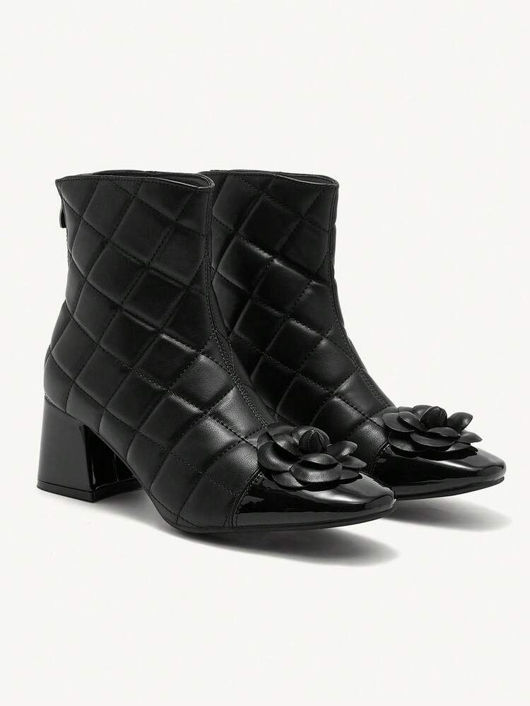 CUCCOO CHICEST Round Toe Block Heel Floral Splice Women Ankle Boots And Ankle Boots For Spring Shoes Spring Break Easter For Christmas Elegant Shoes