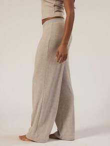MUSERA ESSENTIALS 弹性腰身直筒柔软罗纹长裤，秋冬季日常舒适居家必备，春季度假休闲穿着。 - 淺灰色 - 查看 3