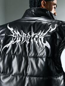 ROMWE MEN Street Life Men's Casual Letter Gothic Print Vest, Autumn/Winter - Black - View 2