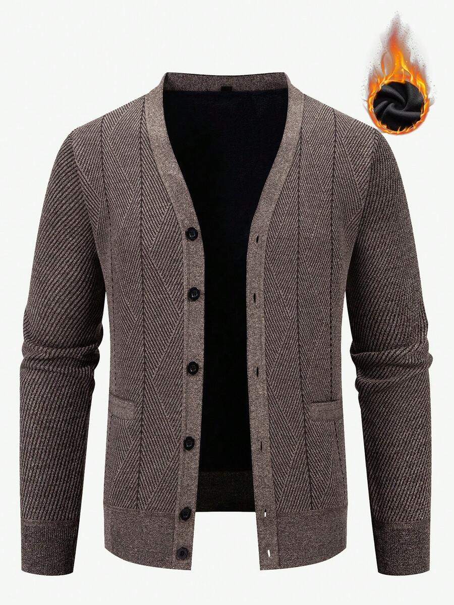 Manfinity Mode Cardigan à manches longues pour hommes, col en V, boutons devant, couleur unie, automne/hiver
