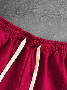 PAVTROS Men's Letter Print Long Sleeve Zip-Up Corduroy Jacket And Drawstring Waist Pants Casual Suit Men 2 Pieces Set Patched Sweat Sets Red Men Set Red 2 Pieces Set Men 2 Pieces Men, For Winter