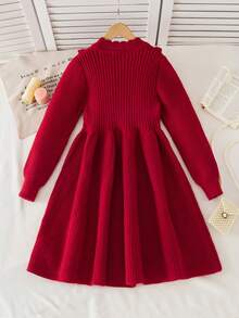 SHEIN Tween Girls' Solid Color Minimalist Long Sleeve Sweater Dress, Casual Everyday Wear - Burgundy - View 2