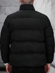 Manfinity CasualCool Áo khoác nam cổ đứng màu đen có khóa kéo, đệm lót, thiết kế xếp ly, phong cách đường phố thường ngày, đa năng, quà tặng bạn trai, áo khoác ngoài - màu đen - Xem 2