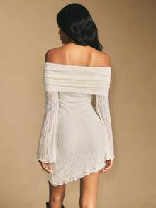 Poéselle 女式褶饰露肩长袖紧身性感迷你连衣裙 - 白色 - 查看 2