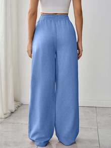 EURMUSE Women Pocket And Stitch Detailed Straight Fit Pant Sweatpant - Baby Blue - View 2