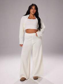 Rustia Casual Comfortable Long Sleeve Straight Pants Suit Sweater, Versatile For Autumn/Winter Casual - White - View 4