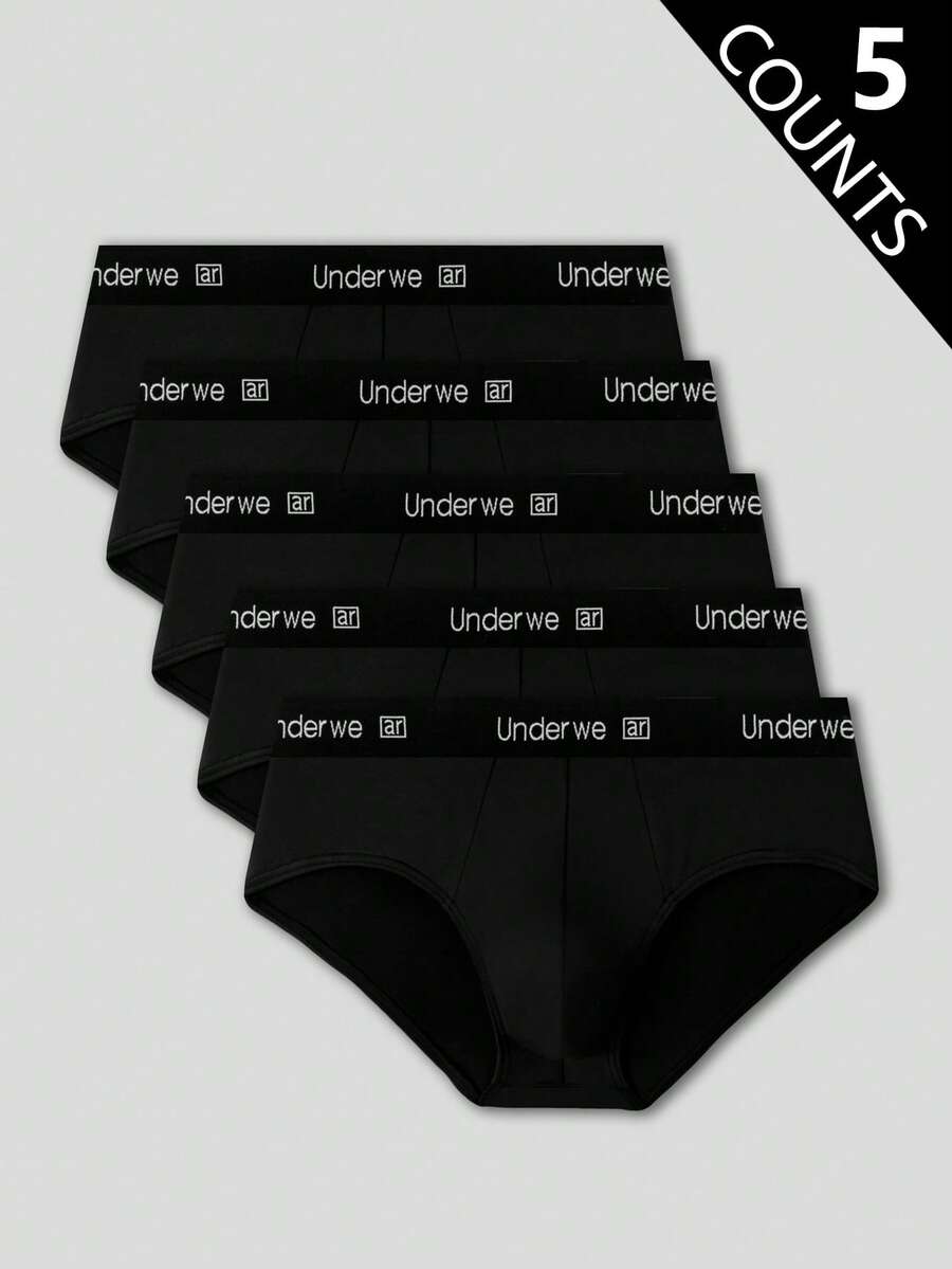 5pcs Men's Letter Waistband Casual Briefs - Multicolor - View 1