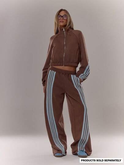 MUSERA Wide Leg Jersey Line Contrast Detail Tracksuit Bottoms Joggers Everyday Cosy Fall Autumn Winter Blue And Brown Thanksgiving