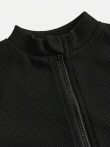 Set de 2 piezas con top de cárdigan de punto negro + pantalones de leggings para niñas jóvenes, conjunto de moda casual y combinable para uso diario - Negro - Ver 4