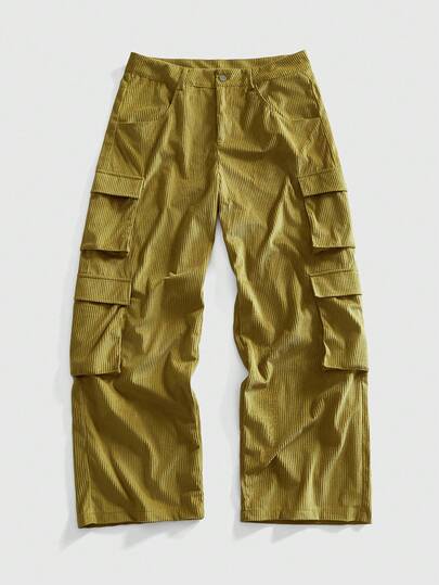 Street Life Pantalones de chándal holgados y casuales para hombres con bolsillos con solapa, otoño