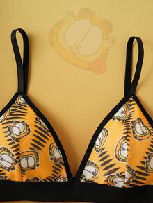 GARFIELD | SHEIN 女士全印花撞色三角杯文胸和内裤套装 - 黑色 - 查看 3