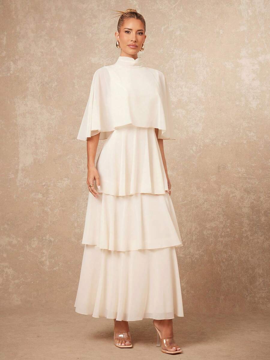 Lumalex 女士优雅多层无袖长款蛋糕裙，秋冬