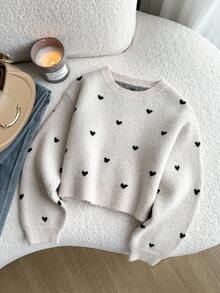 Sparklyn 青少年女孩毛衣，卡其色长袖毛衣，绣有爱心图案，秋冬穿着舒适，适合上学、日常生活、派对等各种场合。百搭又超值。