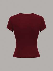 SHEIN LUNE Women's Casual Solid Color Fitted Short Sleeve T-Shirt - Multicolor - View 4