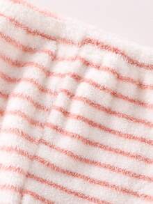 Baby Girl Pink Plush Rabbit Applique Pink Striped Plush Pants Long Sleeve Pajama Set Fleece Pajamas Plush Bunny Pattern Pajamas Winter Loungewear - Baby Pink - View 5