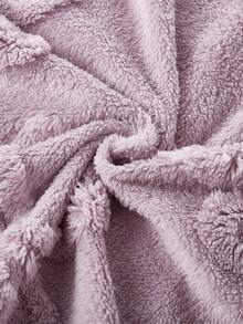 Girls' Pink Minimalist Chic Bow Floral Plush Long Sleeve Robe, Casual Sleepwear For Winter Home Scenes, Warm Throughout The Winter