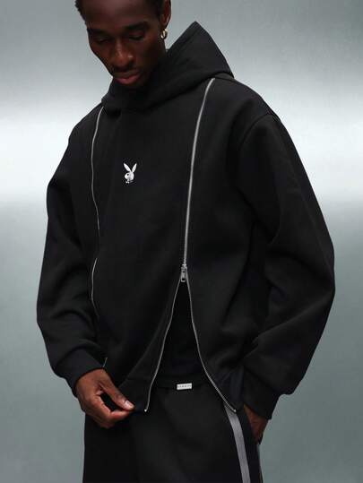 PLAYBOY X SUMWON Sudadera corta con cordón y bolsillo central, bajo elástico, ropa casual de calle