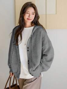 Dazy-Less Women's Solid Color Hooded Sweatshirt Knit Sweatshirt, Autumn/Winter - Grey - View 3