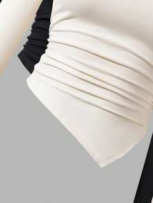 Teen Girl Casual Solid Color Stand Collar Asymmetric Hem T-Shirt, Autumn