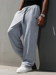 Manfinity Hypemode Men's Casual Drawstring Waist Sweatpants,Light Grey Summer Streetwear Gym Joggers Oversized Wide Bottom Pro Club Pants Versatile For Daily Wear - Light Grey - View 5