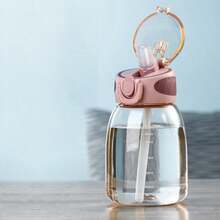 1 Piece 400ml/13.5 Ounces, Leak Proof, Drop Proof, Splash Proof, PC+Anti Slip Silicone Material, INS Style Portable Straw Cup, Straight Anti Slip Patterned Cup Body, One Click Bounce Anti Splash Cup Lid, All Season Outdoor Adventure Travel Water Tool