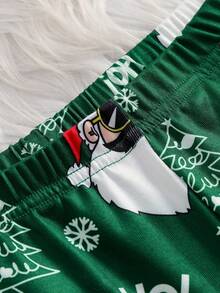 2 件男童长袖圣诞老人和圣诞树图案字母印花舒适睡衣套装 - 綠色 - 查看 8