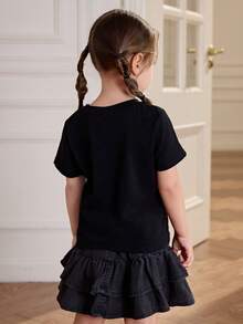 HELLO KITTY AND FRIENDS | SHEIN 少女休闲卡通图案圆领短袖T恤，夏季 - 黑色 - 查看 2