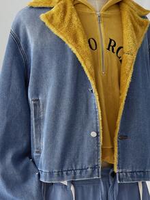 ESTAVOR 男士时尚保暖牛仔夹克，秋季必备 - 藍色 - 查看 6