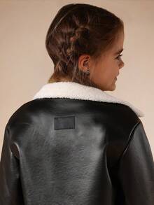 SUMWON Tween Aviator Jacket With Sherpa Lining And Collar For Fall Winter Outerwear - Black - View 4