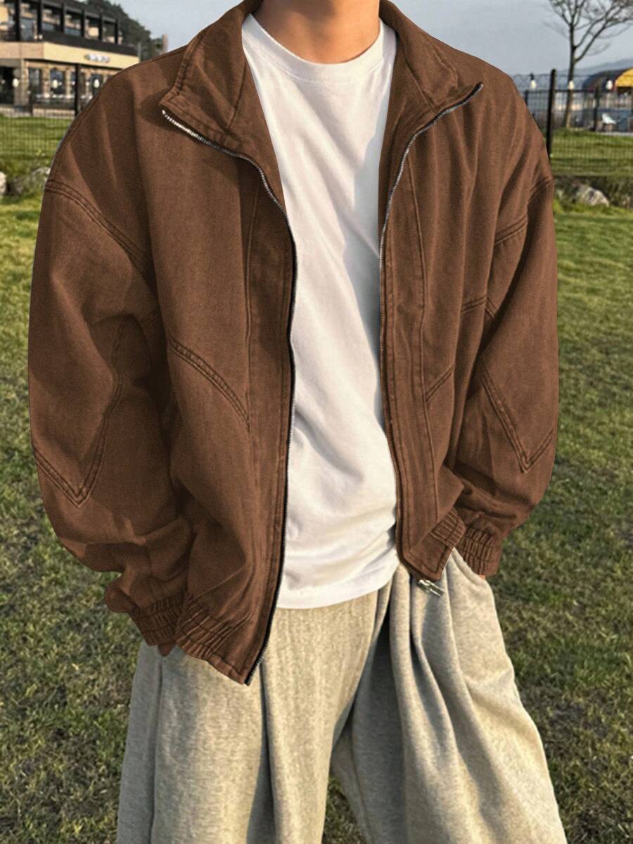 DAZY Men's Solid Blue Denim Jacket, Autumn - Brown - View 1