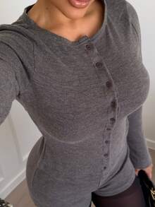 Maria Perezxox 女士纯色长袖上衣和迷你裙套装 - 灰色 - 查看 3