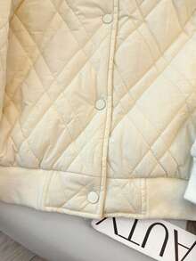 INAWLY 精致乳白色绗缝刺绣棒球领短款羽绒服