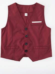 SHEIN 4 件套青少年男孩高端优雅时尚正式西装套装，适合宴会、婚礼、舞台表演、主持人、四季绅士装。包含：西装外套 + 修身背心 + 纯白长袖衬衫 + 休闲裤 - 酒紅色 - 查看 5