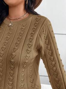EMERY ROSE Suéter plus size casual de inverno elegante com estampa floral de malha e gola redonda, adequado como camada de base ou agasalho para trabalho, compras, férias, festas, festivais de música, uso em casa, eventos de volta às aulas e como presente. - Caqui - Ver 7