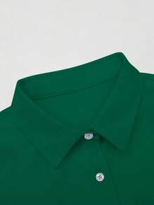 INAWLY Camisa de manga larga lisa y sencilla de talla grande - Verde Oscuro - Ver 3